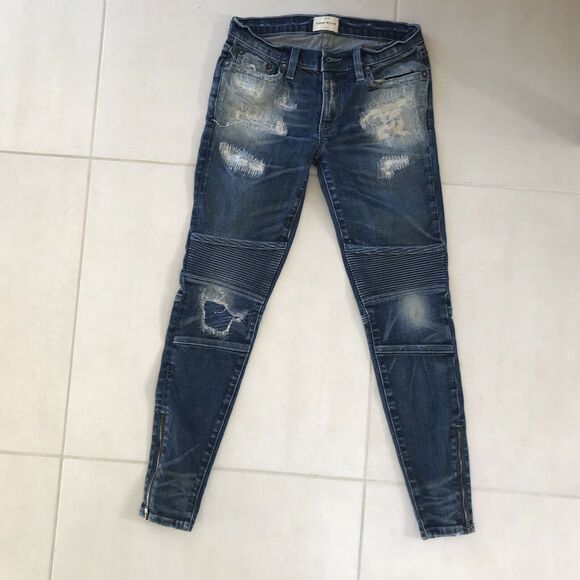 Simon Miller Distressed Moto Low Rise Stretch Skinny Denim Jeans - Picture 1 of 11